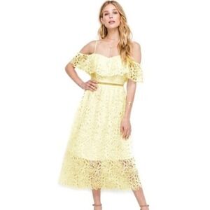 Astr Lemon Lace Off-Shoulder Midi Dress
